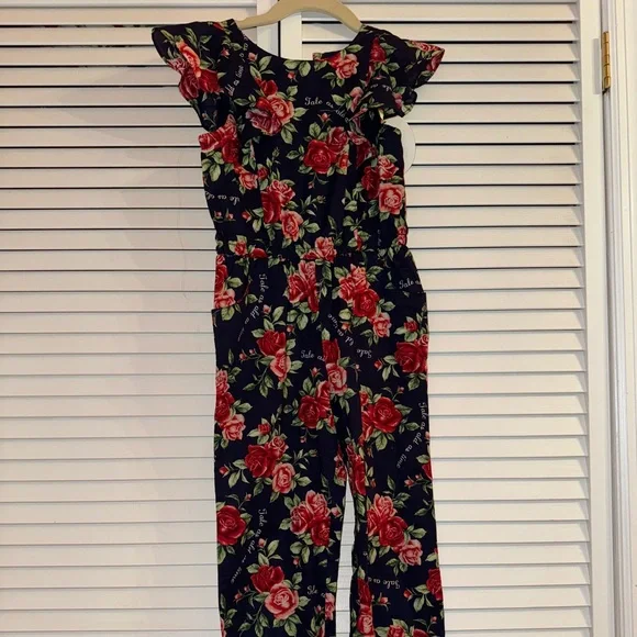 Janie and Jack x Disney Kids Floral Jumpsuit Navy and Red
